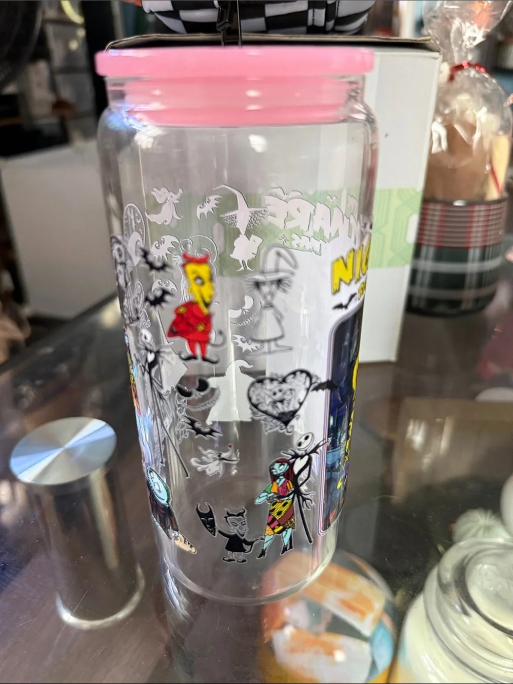 The Nightmare Before Christmas Acrylic Pink Lid Glass